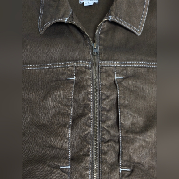 32 Bar Blues Men's Two Pocket Linen Blend Jacket Size Large Brown Zipper EUC - Picture 15 of 16
